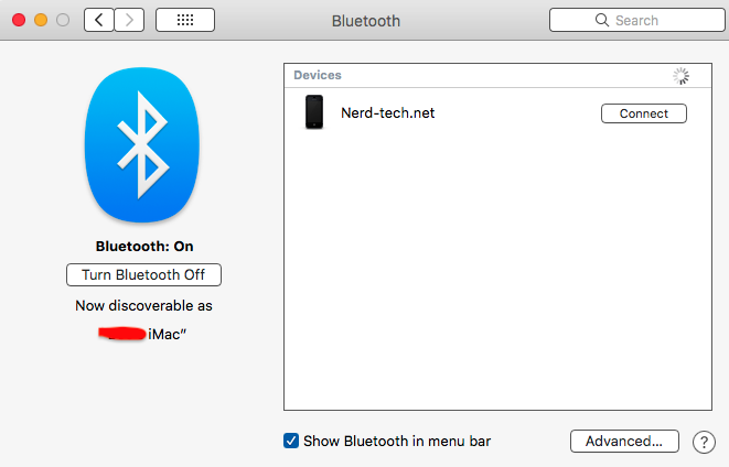 Mac OS Bluetooth: On in System Preferences Panel