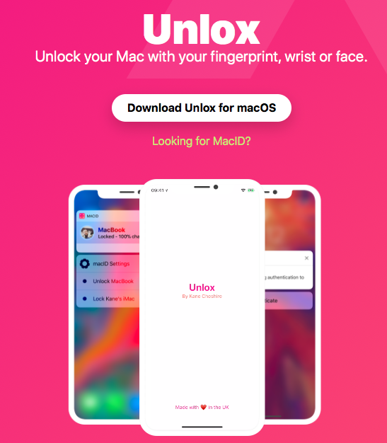Homepage of Unlox app for MacOS